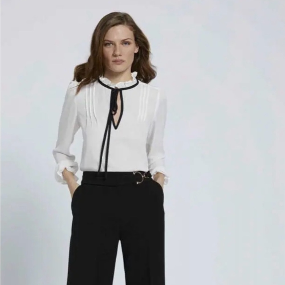 Laura Bernal White Tie-neck Blouse NWT